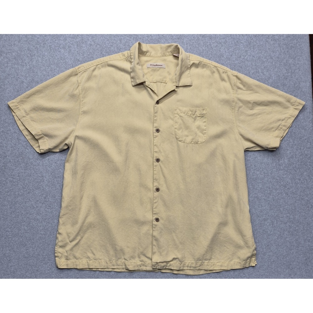 Tommy Bahama Shirt Mens XXL Yellow 100% Silk Camp Short Sleeve Resortcore Solid